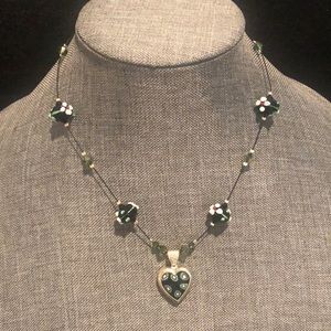 Millefiori heart pendant necklace set in sterling silver. 17.5” long.